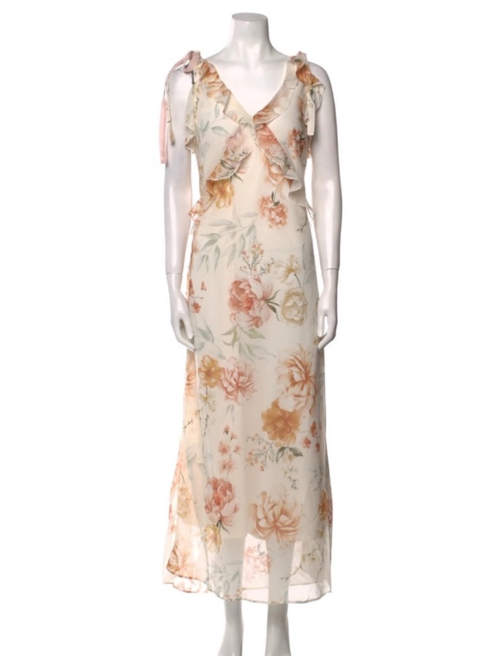 Christian Lacroix White Ruffle Floral Print Long Dress Size Small